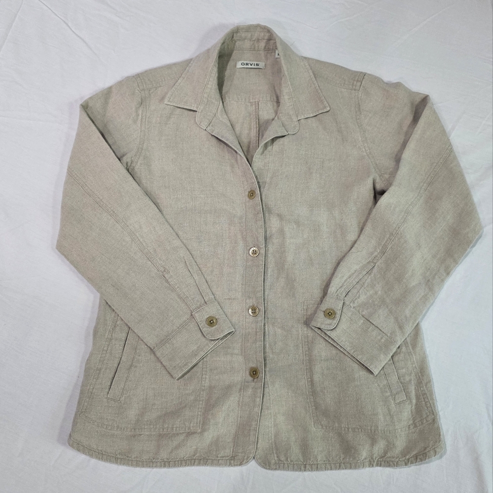 Orvis 100% Linen Classic Long Sleeve Button Up Blazer w/Pockets in Beige.  M